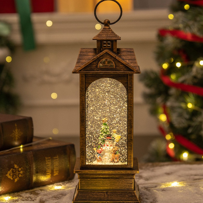 러블리팜 크리스마스 테이블 소품 스노우 워터볼 오르골 사각기둥, 눈사람