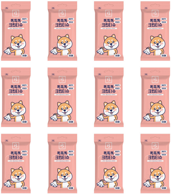 브리더랩 반려동물 똑똑똑 발바닥 엉덩이 크린 물티슈, 30개입, 12개