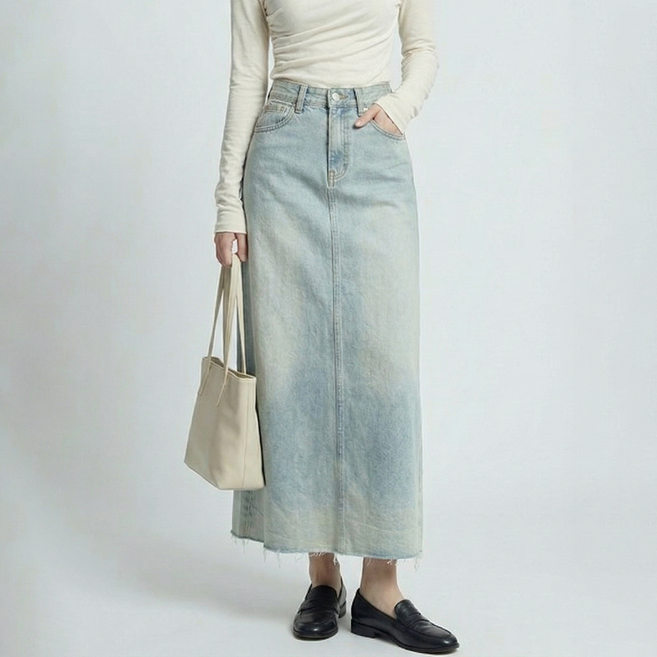 페이퍼먼츠 마르이 워싱 맥시 데님 롱 스커트 14029