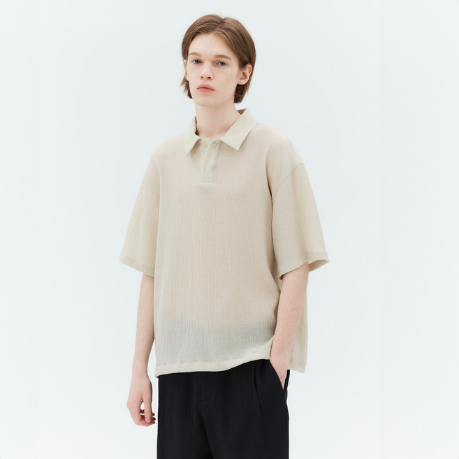 MIND BRIDGE 男女通用皺褶套頭半寬鬆版短袖襯衫 MYWS3130