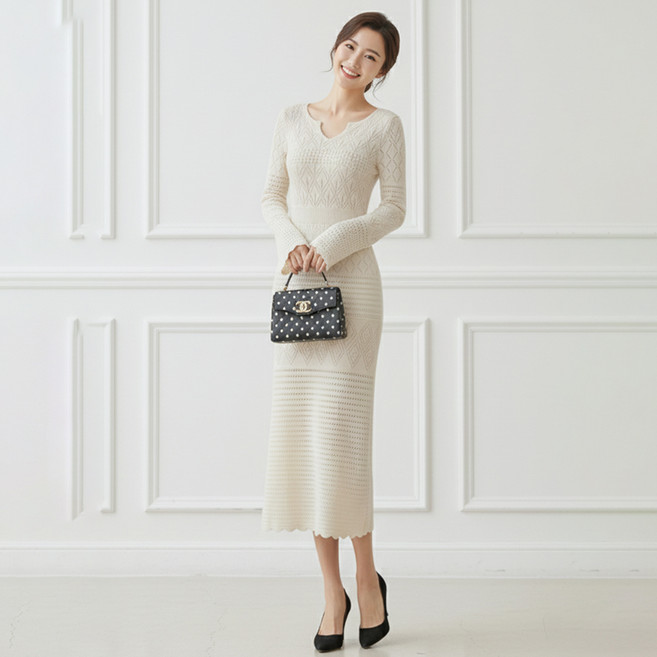 페이퍼먼츠 펀칭 레이트 니트 머메이드 원피스 13954