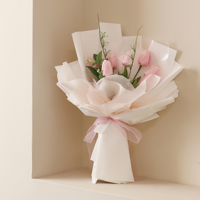 아스파시아 말랑말랑 향기 핀 튤립 비누꽃 꽃다발, 핑크, 1개