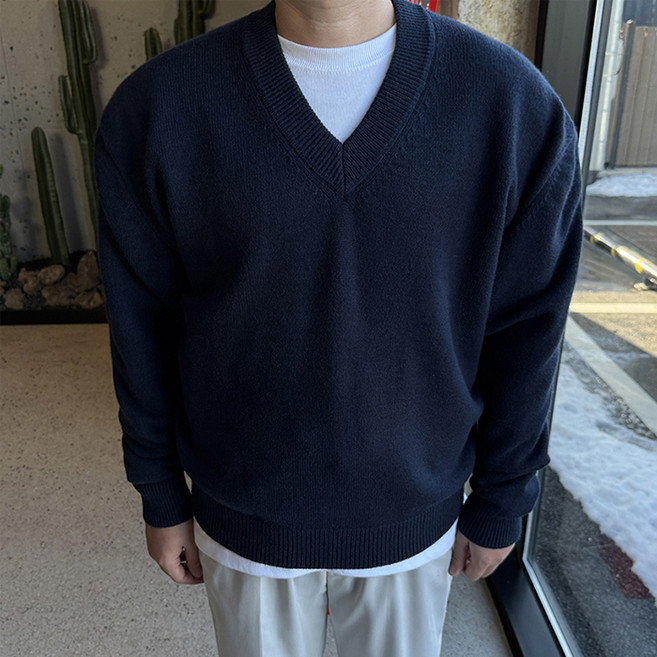 머시따 남성용 밀레 모달 브이넥 니트 티셔츠