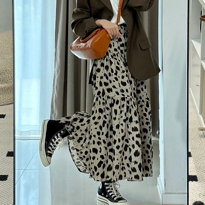 peilit 女款豹紋刷毛長裙