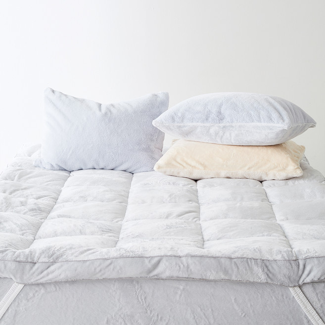 라뽐므 누아쥬 장모 극세사 흡습발열 밴딩 토퍼, 라이트그레이