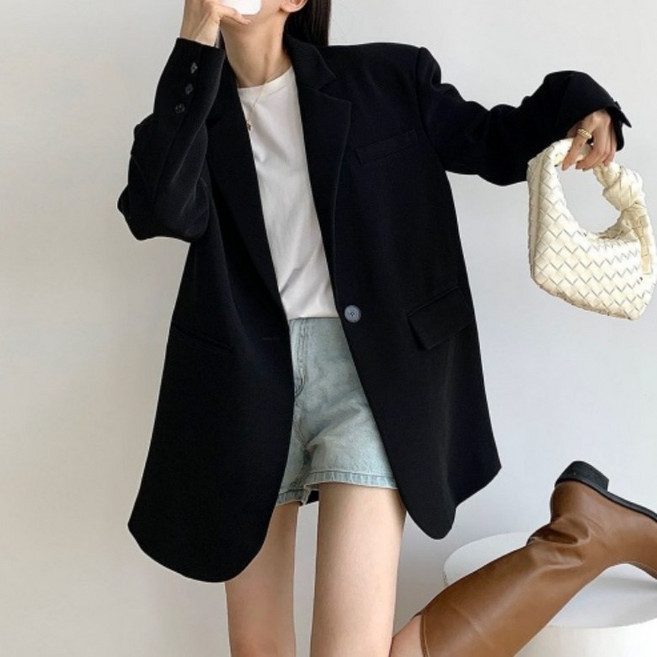 I'M MONG 女款寬鬆翻領西裝領長袖外套 R6S155