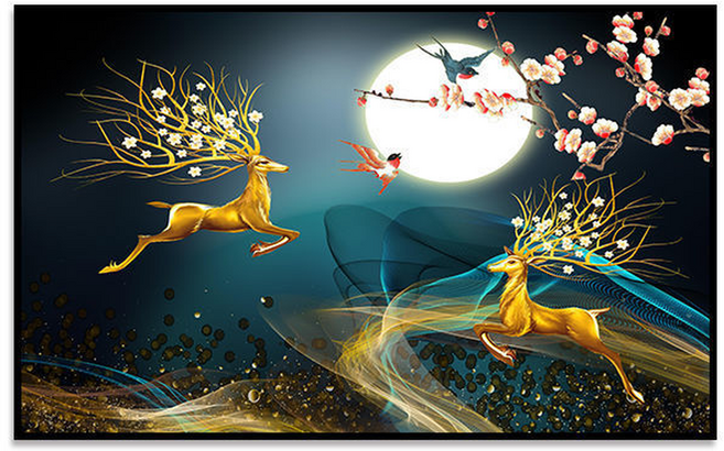 트레오바 거실 고급 스위치 박스형 장식 그림 부자가 되고 사슴을 사냥, 블랙