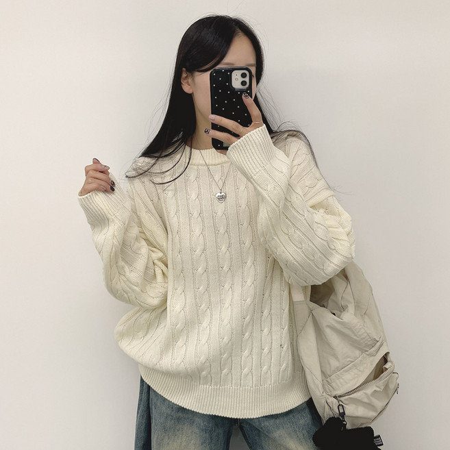 여성용 머스트 꽈배기 루즈핏 니트