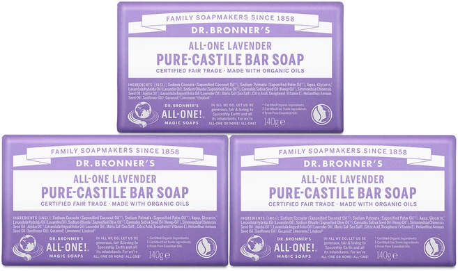 닥터브로너스 라벤더 퓨어 캐스틸 바 솝, 140g, 3개입 - 쿠팡