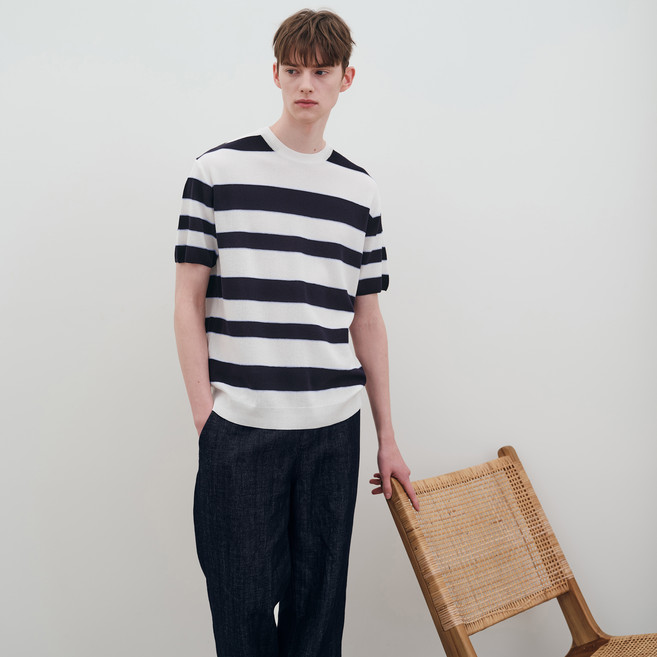 Mind Bridge 男款條紋短袖針織衫 MXKT3105