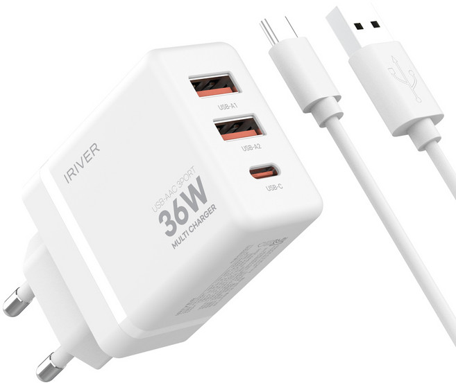 아이리버 36W 3포트 멀티 충전기 USB-A/A/C, 1개, 화이트
