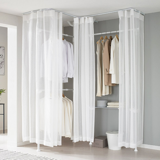 이지온 튼튼한 고정식 시스템 드레스룸 커튼 파이프선반 옷걸이 행거 EO-S413W, 화이트