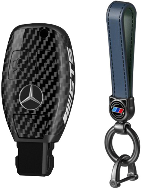 하마테 벤츠 스마트키 360도 충격보호 풀카본 키케이스 + 가죽 키홀더 세트, A타입 블랙, HMBM_B300