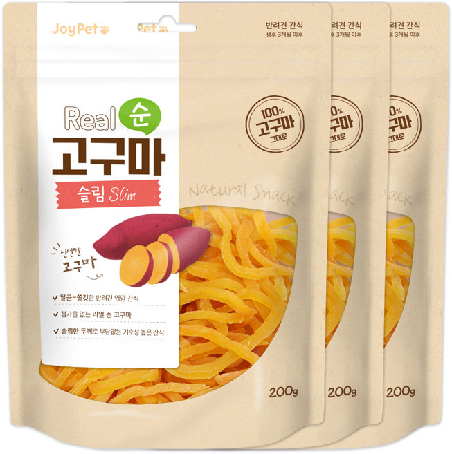 조이펫 강아지 리얼 순 슬림 간식, 고구마, 200g, 3개