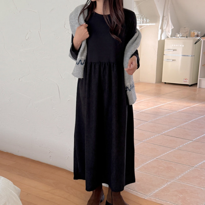 봉봉스토리 멜로디아 레이어 골덴 임산부롱원피스