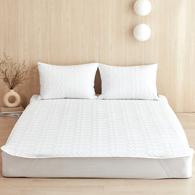 데시뉴 코지 항균 고정밴드 헤링본 누빔 침대패드, 화이트
