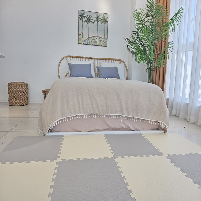 소리안나 3층 구조 유아퍼즐매트 20p + 마감재 40p, 아이보리 + 그레이, 1세트