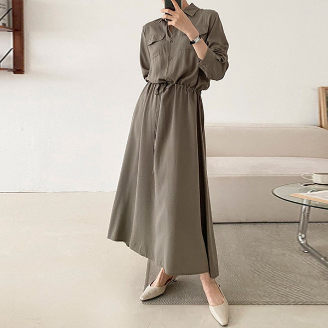 티탁 여성용 빅사이즈 데일리 카라넥 단추 스트링 포켓 하프 셔츠 투포켓 카라 원피스