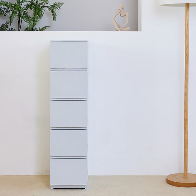 까사마루 트렌디 플렛 서랍장 슬림, 화이트그레이, 5단