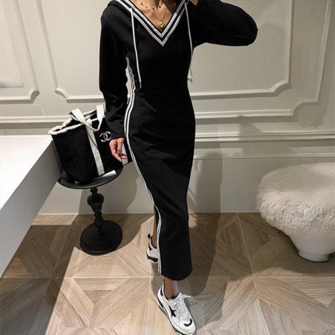 난닝구 버루드 후드 레이스 롱 원피스