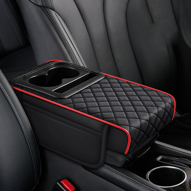 Ez2mk 편리한 차량용 컵홀더 수납 콘솔 팔걸이쿠션 MS-1730, 블랙레드, 1개