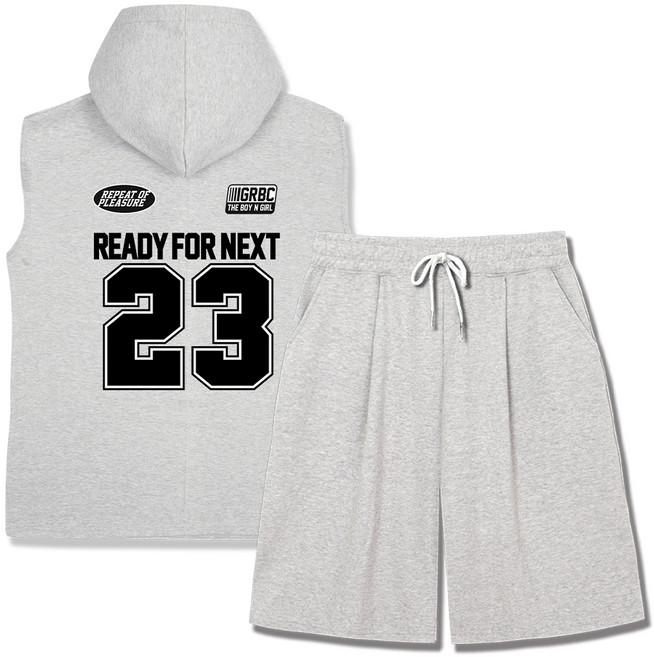 일루소 특양면 보이걸넥스트23 오버핏 민소매 후드티 버뮤다 원턱 트레이닝 반바지 상하의 세트