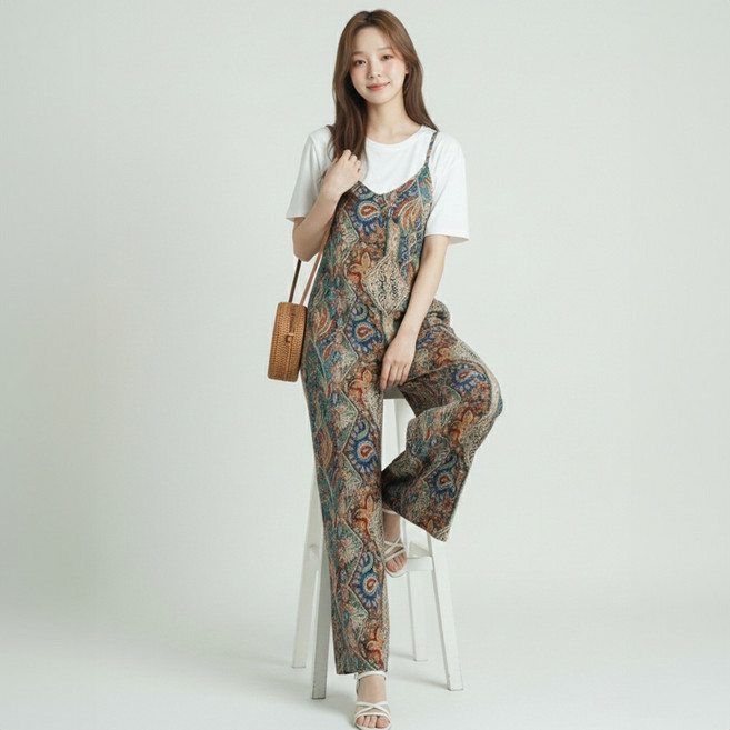 메이첼 푸엘 보헤미안 오버롤 와이드 점프슈트 12676