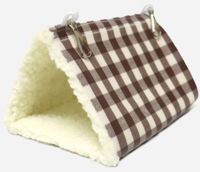 리프패럿 앵무새 고어텍스 보들보들 소재 체크 소형 삼각침대, 브라운, 1개