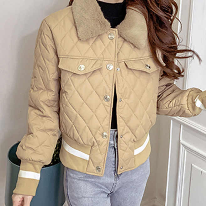 Chichills 女款毛領絎縫短版羽絨外套 01247 T