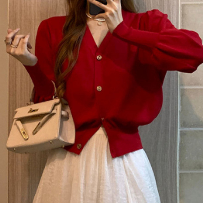 더플로우커머스 여성용 무드라인 브이넥 클래식 슬림 니트 가디건