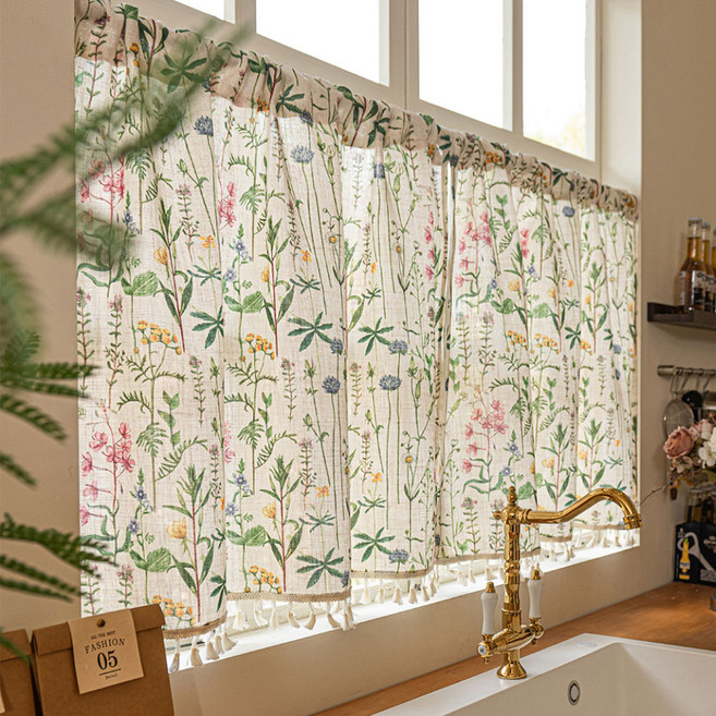 지앤와이 봄 꽃패턴 봉집형 바란스 커튼