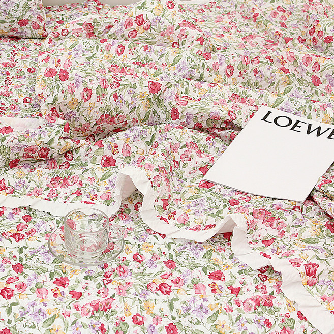 CHOUETTROOM 羅布花卉泡泡紗60支棉夏季薄被, 紅色