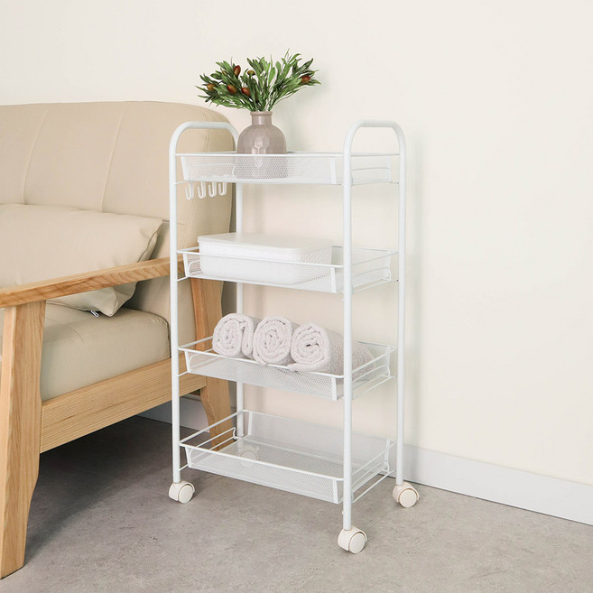 마켓플랜 라이트 메쉬 철제 트롤리 45x27x83cm, 화이트, 4단