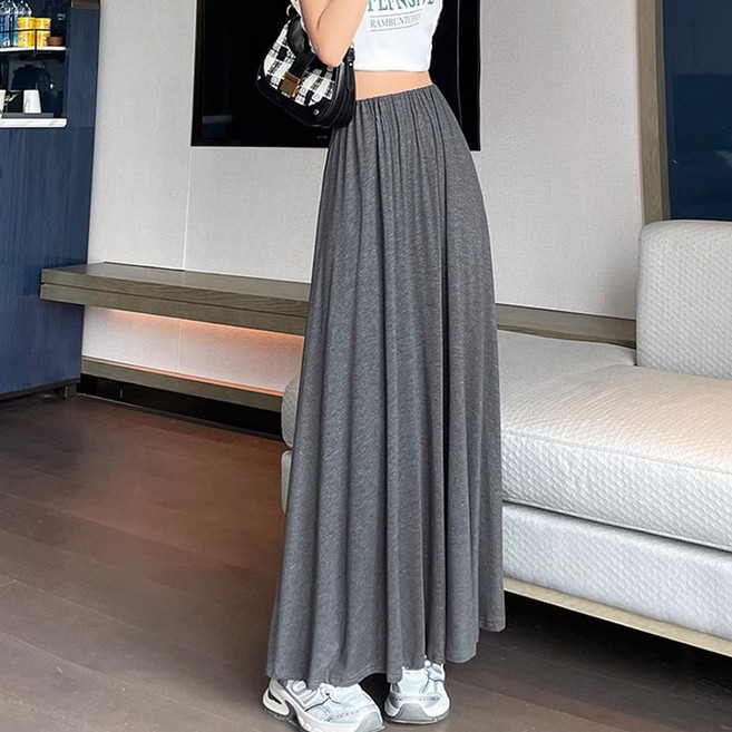 더시럽 여성용 깔끔한 A라인 롱 주름 밴딩 치마