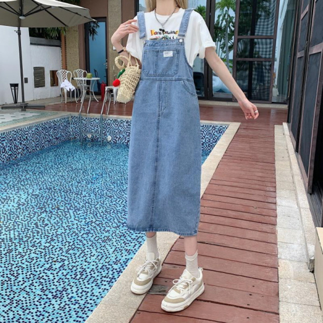 PEONIST 造型丹寧牛仔吊帶裙, 藍色