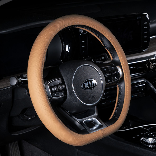 벤딕트 숨쉬는 타공 자동차 핸들커버 D컷, 새들브라운