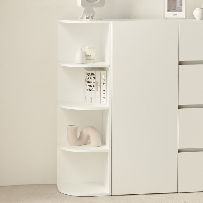 룸앤디 모노 라운드 슬림 수납선반 4단 코너장, 화이트