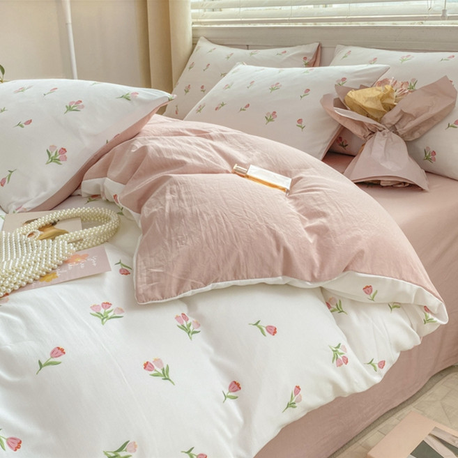 언헤브 러블리 침대 이불 커버, F 튤립 핑크