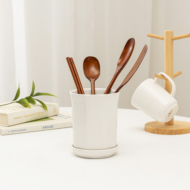 윤도자기 순백 수저통 받침, 화이트, 1개