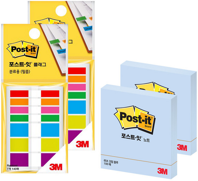 쓰리엠 포스트잇 플래그 분류용 필름 683 + 포스트잇 노트 654 세트, 크림블루, 레인보우, 2세트