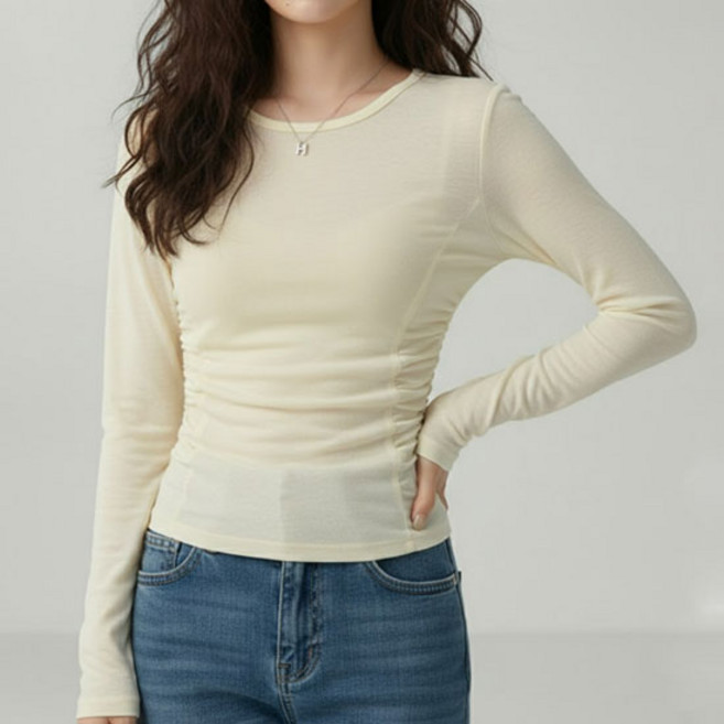 소니오 여성용 셔링 슬림 긴팔 티셔츠
