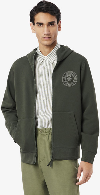 라코스테 남성용 원형 그래픽 스웻 후드집업