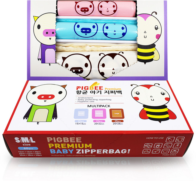 피그비 유아지퍼백 멀티 60p + 시크릿 멀티 60p 세트, 1세트