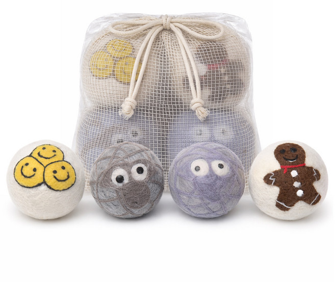 NAMU 건조기 양모 울 드라이어 캐릭터볼 4p + 파우치 세트, 화이트, 그레이, 1세트