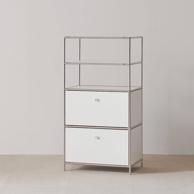 룸앤디 뉴모던 미드센츄리 모듈 서랍 선반 수납장 600 4단 M12 방문설치, 화이트