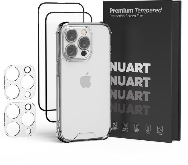 NUART Air Frame 凝膠硬殼手機殼 + 相機保護膜 2p + 全覆蓋鋼化玻璃螢幕保護膜 2p 套組