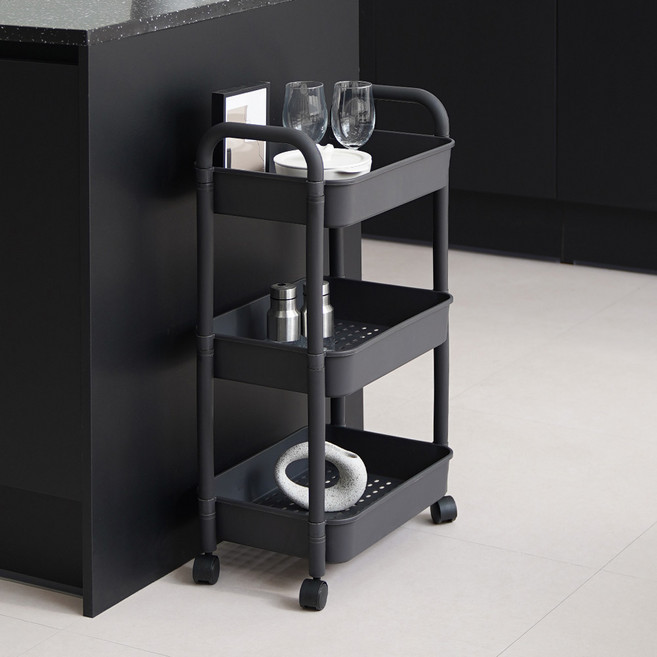 가쯔 핸들 이동식 트롤리, 블랙, 3단