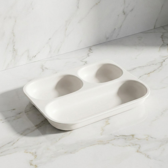 탁가온 유아용 네모 3구 미끌림방지 깊은 식판, 아이보리, 1개