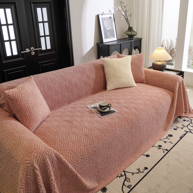 Theia 絨毛素色毛巾毯兩用沙發套, 凱莉粉, 1個