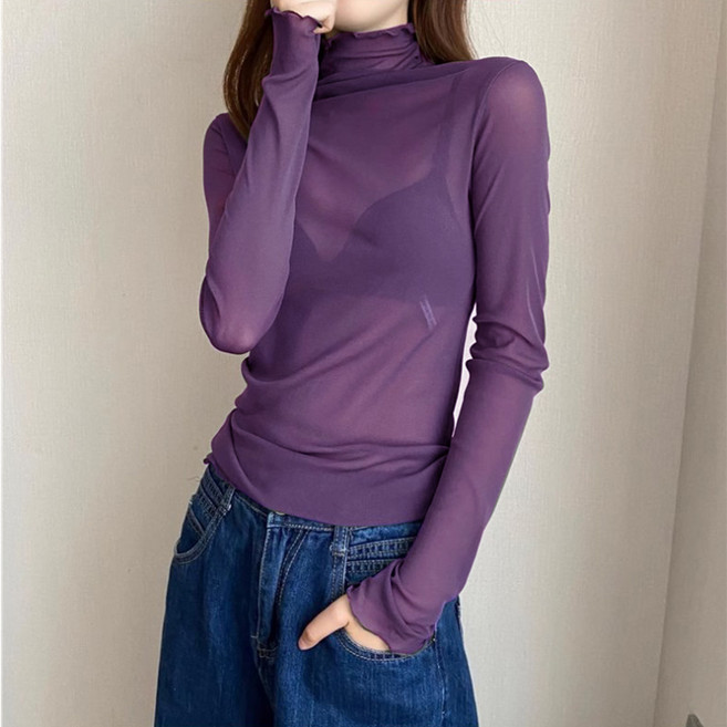 라라티나 여성용 하델 슬림핏 시스루 이너 긴팔 티셔츠